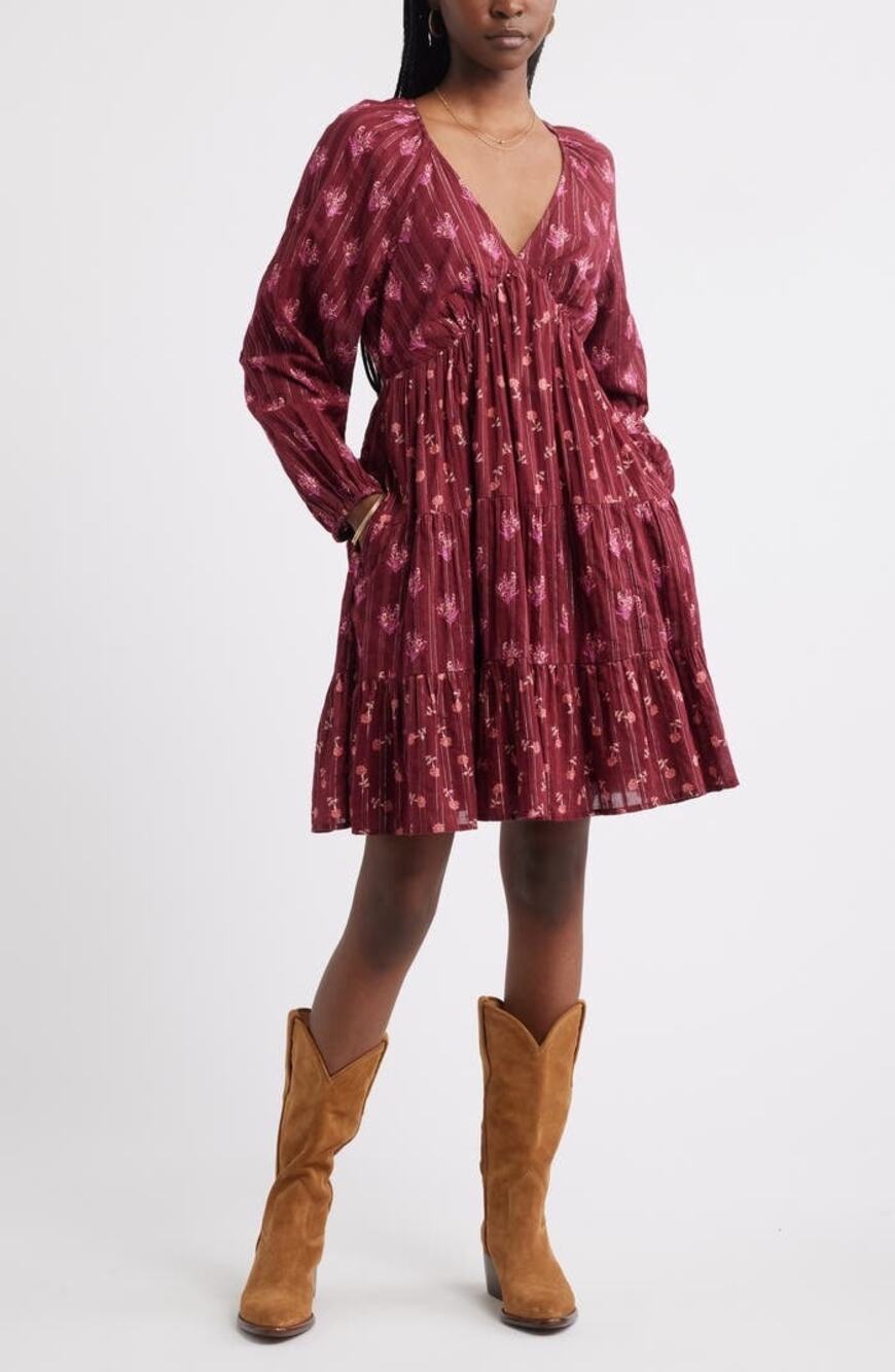 NWT Treasure and Bond Floral Print Jacquard Long Sleeve tiered Minidress XL